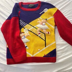 RARE Vtg 80s 3D Tennis Novelty Knit Sweater Handmade M